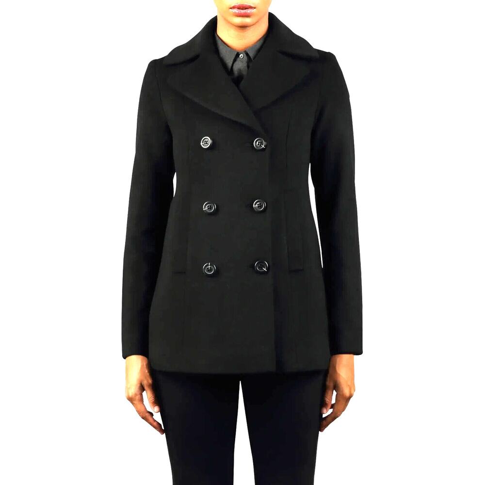 Fleurette Studio‎ Black Double-Breasted Wool Peacoat Size 6 FLAW